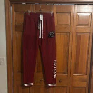 Hustle Gang Burgundy Joggers with White Accents